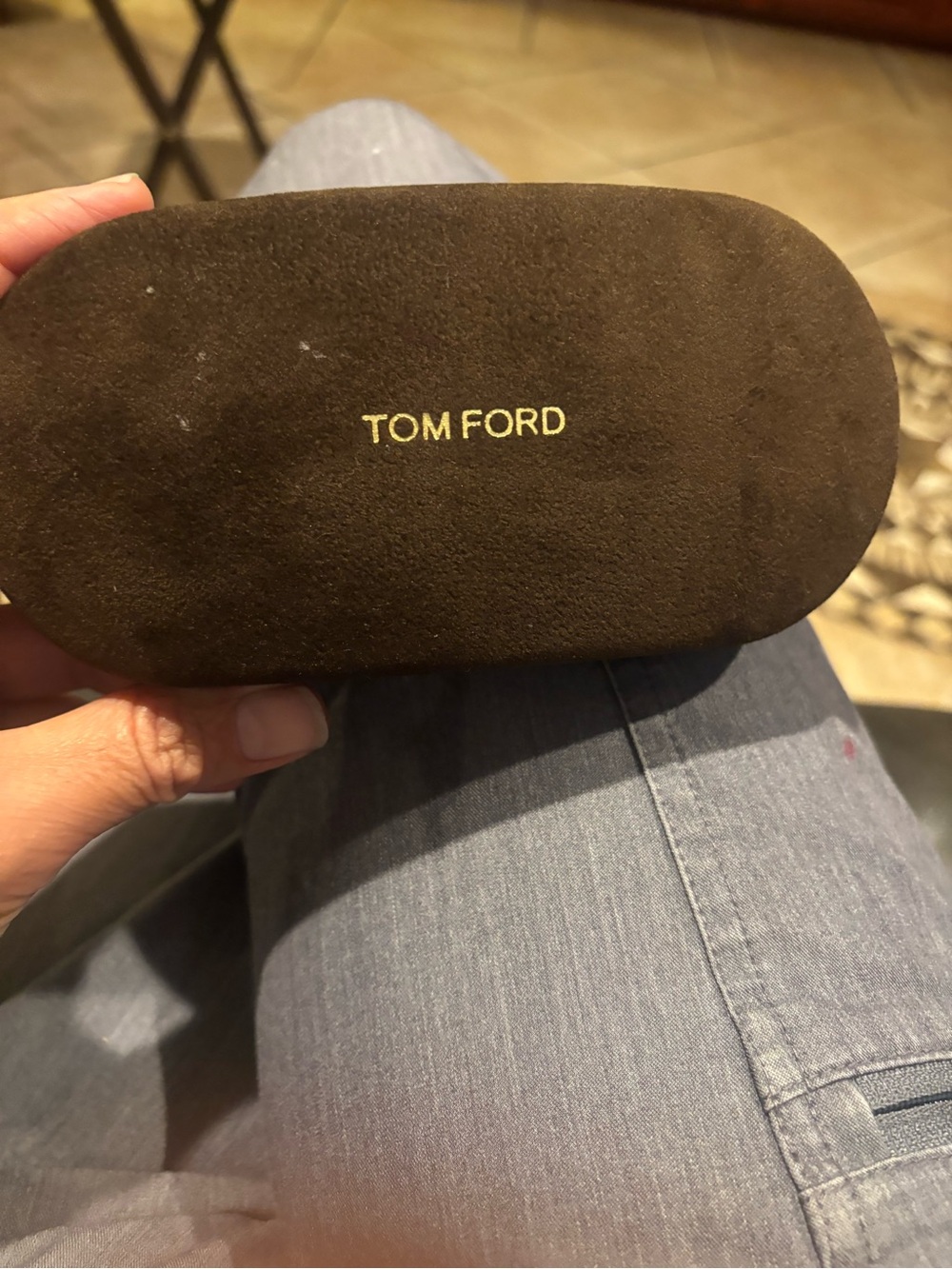 Tom Ford Brown Suede Eyewear Case with Gold Logo
